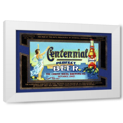Centennial Perfect Beer Label White Modern Wood Framed Art Print by Vintage Booze Labels