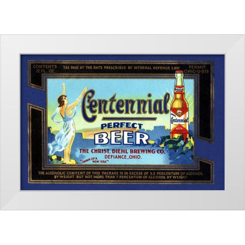 Centennial Perfect Beer Label White Modern Wood Framed Art Print by Vintage Booze Labels