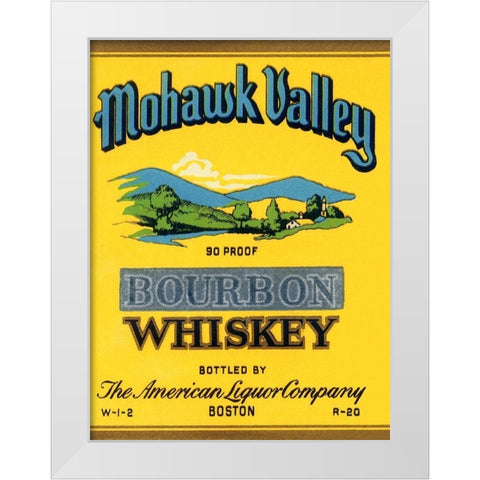 Mohawk Valley Bourbon Whiskey White Modern Wood Framed Art Print by Vintage Booze Labels