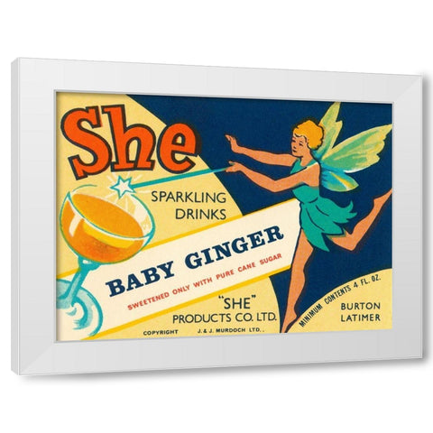 Baby Ginger White Modern Wood Framed Art Print by Vintage Booze Labels