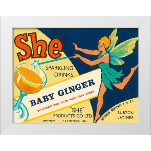 Baby Ginger White Modern Wood Framed Art Print by Vintage Booze Labels