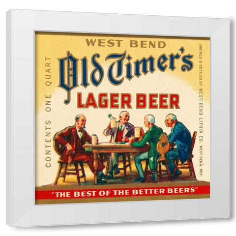 West Bend Old Timers Lager Beer White Modern Wood Framed Art Print by Vintage Booze Labels