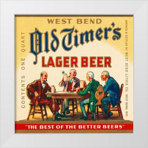 West Bend Old Timers Lager Beer White Modern Wood Framed Art Print by Vintage Booze Labels