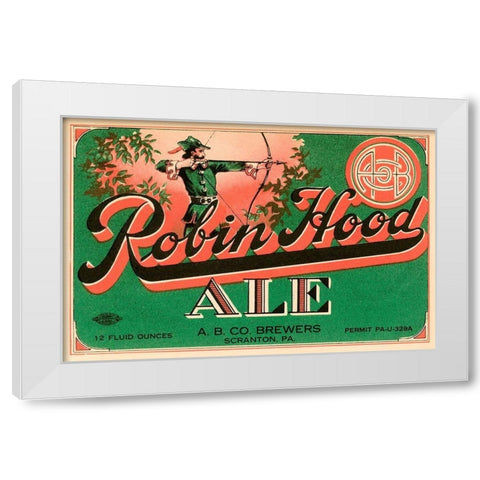 Robin Hood Ale White Modern Wood Framed Art Print by Vintage Booze Labels