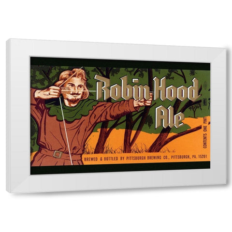 Robin Hood Ale White Modern Wood Framed Art Print by Vintage Booze Labels