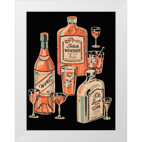 Whiskey, Wine and Gin White Modern Wood Framed Art Print by Vintage Booze Labels