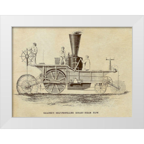 Saladees Self-Propelling Rotary Steam Plow White Modern Wood Framed Art Print by Inventions