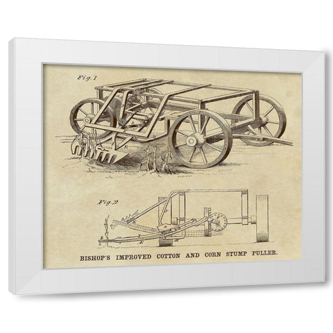 Bishops Improved Cotton and Corn Stump Puller White Modern Wood Framed Art Print by Inventions