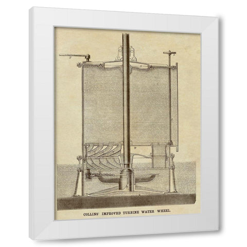 Collins Improved Turbine Water Wheel White Modern Wood Framed Art Print by Inventions