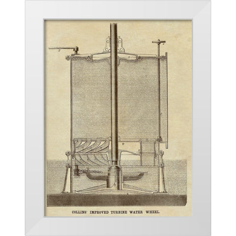 Collins Improved Turbine Water Wheel White Modern Wood Framed Art Print by Inventions