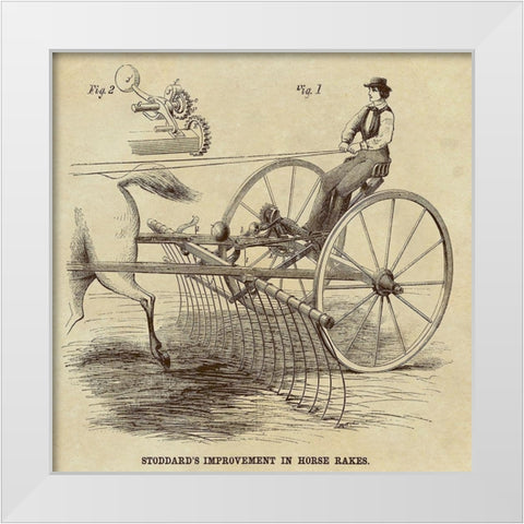 Stoddards Improvement in Horse Rakes White Modern Wood Framed Art Print by Inventions