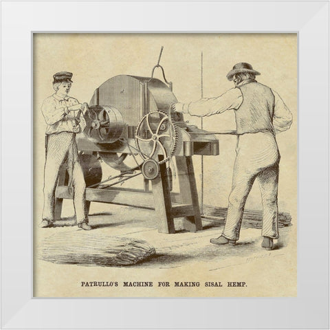 Patrullos Machine for Making Sisal Hemp White Modern Wood Framed Art Print by Inventions