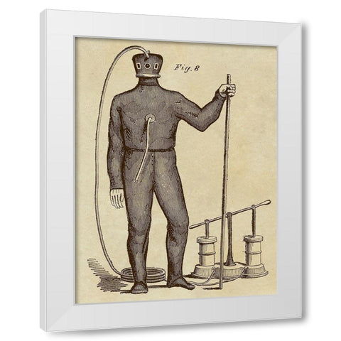 Diving Gear with Suit and Air Pump White Modern Wood Framed Art Print by Inventions