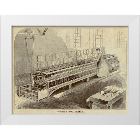 Victorys Wool Spinner White Modern Wood Framed Art Print by Inventions