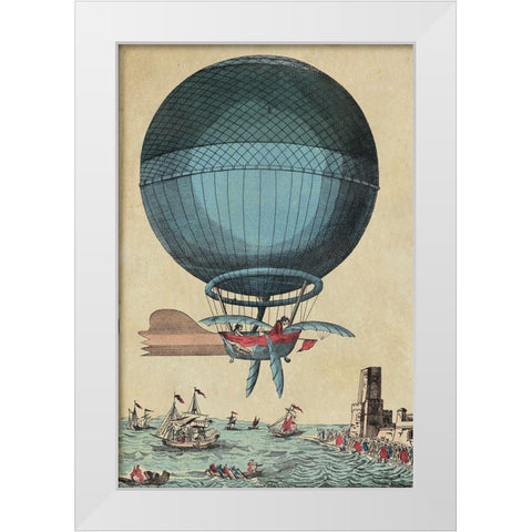 Cross the English Channel in a Balloon White Modern Wood Framed Art Print by Inventions