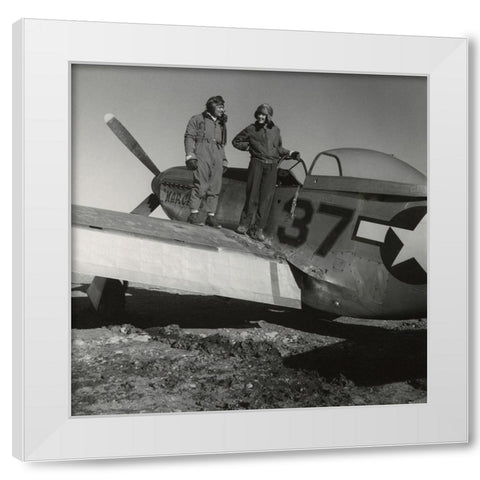 Toni Frissell with Major George S. Spanky Roberts at Ramitelli, Italy, March, 1945 White Modern Wood Framed Art Print by Inventions