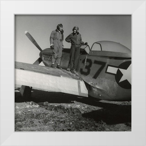 Toni Frissell with Major George S. Spanky Roberts at Ramitelli, Italy, March, 1945 White Modern Wood Framed Art Print by Inventions