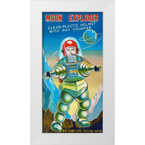 Moon Explorer White Modern Wood Framed Art Print by Retrobot