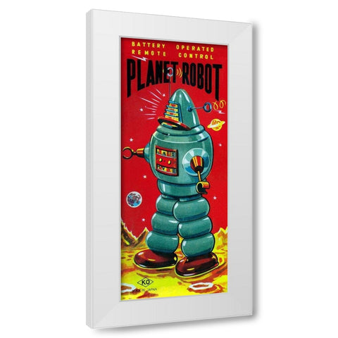 Planet Robot White Modern Wood Framed Art Print by Retrobot