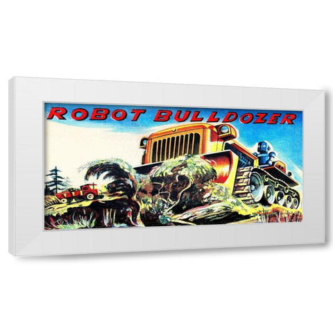 Robot Bulldozer White Modern Wood Framed Art Print by Retrobot