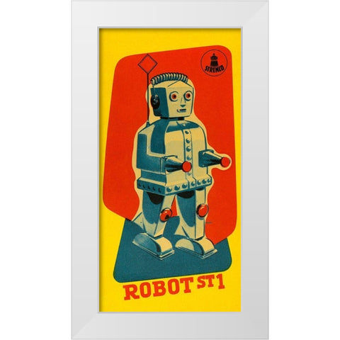 Robot ST1 White Modern Wood Framed Art Print by Retrobot
