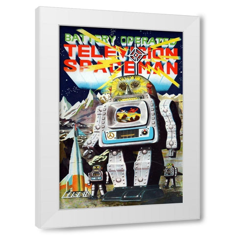 Battery Operated Television Spaceman White Modern Wood Framed Art Print by Retrobot