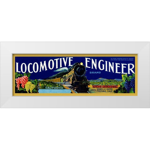 Locomotive Engineer Brand California Grapes White Modern Wood Framed Art Print by Retrotravel