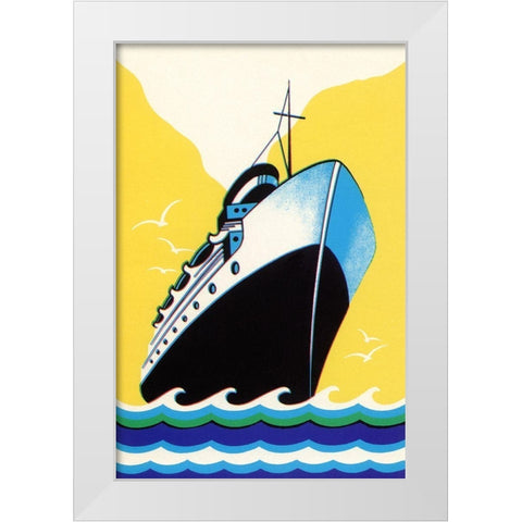 Steamship Cruise liner Boom Label White Modern Wood Framed Art Print by Retrotravel