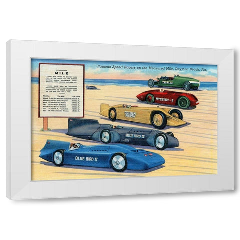 Famous Speed Racers on the Measured  Mile White Modern Wood Framed Art Print by Retrotravel