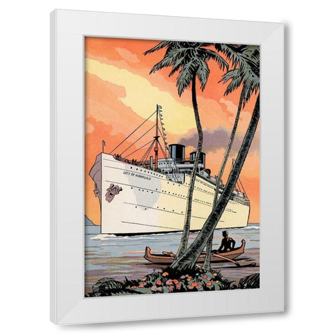 City of Honolulu White Modern Wood Framed Art Print by Retrotravel