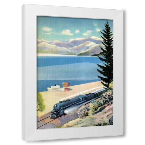 Steaming Along the Coast White Modern Wood Framed Art Print by Retrotravel