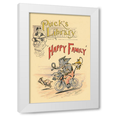 Happy Family White Modern Wood Framed Art Print by Vintage Elephant
