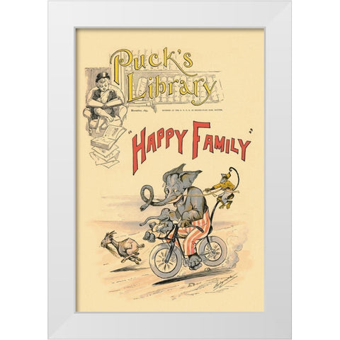 Happy Family White Modern Wood Framed Art Print by Vintage Elephant