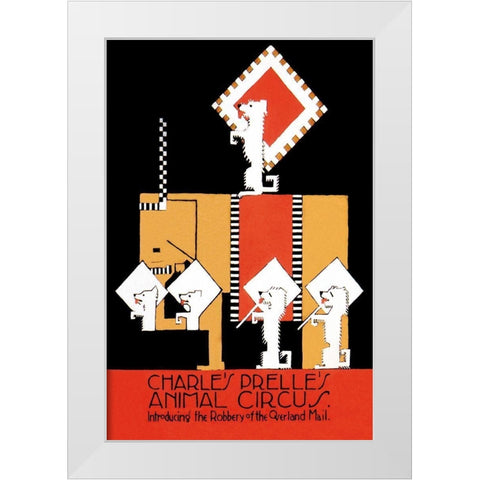 Charles Prelles Animal Circus White Modern Wood Framed Art Print by Vintage Elephant