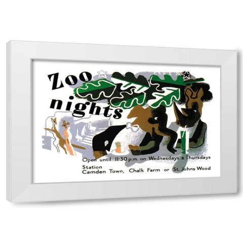 Zoo Nights White Modern Wood Framed Art Print by Vintage Elephant