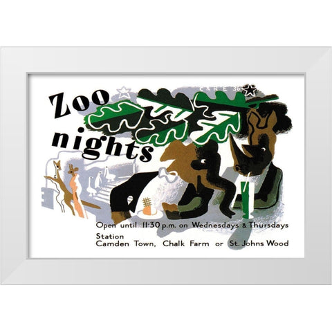 Zoo Nights White Modern Wood Framed Art Print by Vintage Elephant