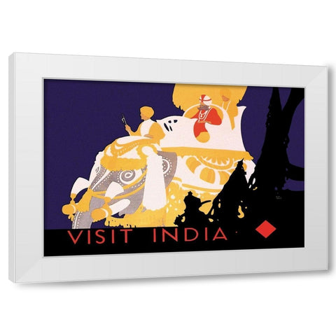 Visit India White Modern Wood Framed Art Print by Vintage Elephant