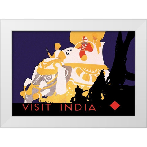 Visit India White Modern Wood Framed Art Print by Vintage Elephant