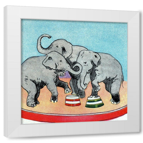 Three Elephants White Modern Wood Framed Art Print by Vintage Elephant