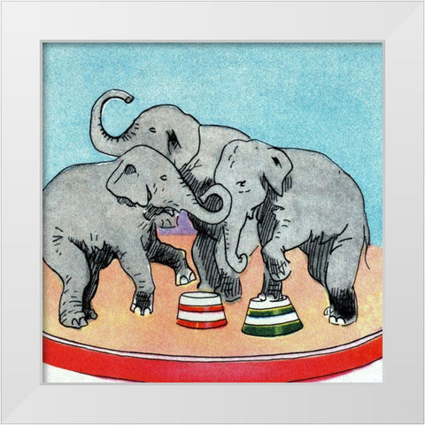 Three Elephants White Modern Wood Framed Art Print by Vintage Elephant