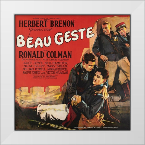 Movie Poster: Ronald Colman - Beau Geste White Modern Wood Framed Art Print by Unknown 20th Century American Illustrator