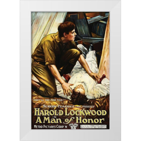 Movie Poster: Harold Lockwood - A Man of Honor White Modern Wood Framed Art Print by Unknown 20th Century American Illustrator
