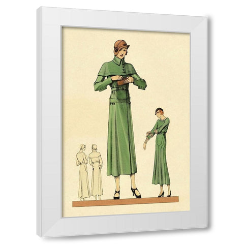 Emerald Dress and Overcoat White Modern Wood Framed Art Print by Vintage Fashion