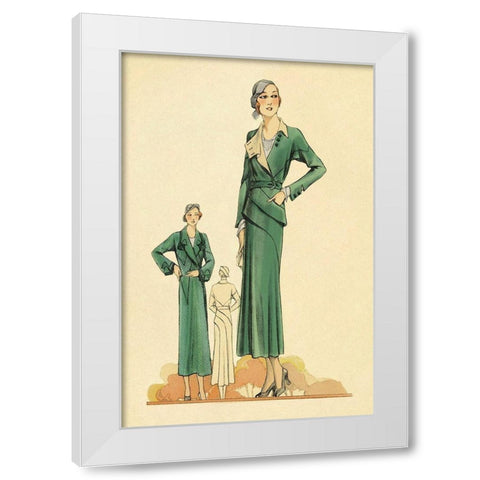 Green Dress and Overcoat White Modern Wood Framed Art Print by Vintage Fashion