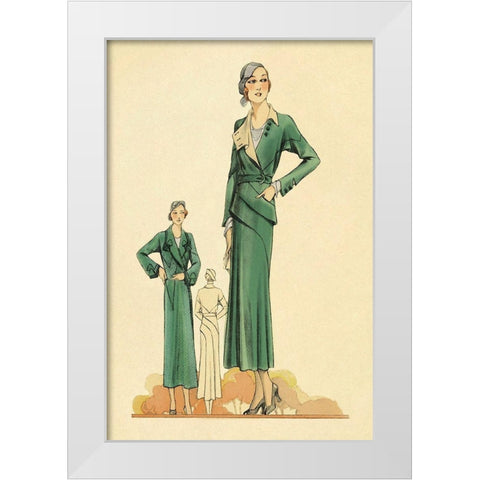 Green Dress and Overcoat White Modern Wood Framed Art Print by Vintage Fashion