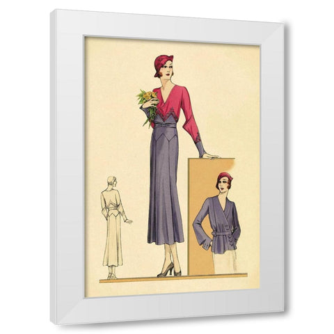 Sunday Dress in Periwinkle and Magenta White Modern Wood Framed Art Print by Vintage Fashion