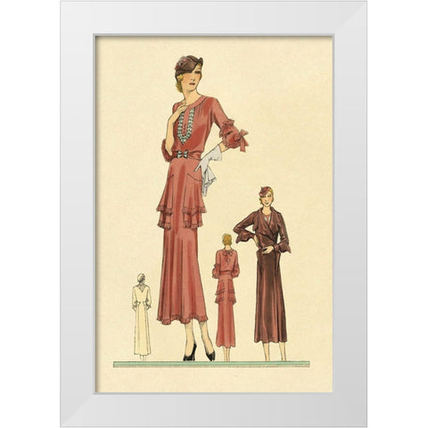 Pink Daytime Dress and Overcoat White Modern Wood Framed Art Print by Vintage Fashion