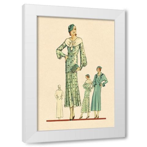 Daytime Dress in Fern with Overcoat White Modern Wood Framed Art Print by Vintage Fashion