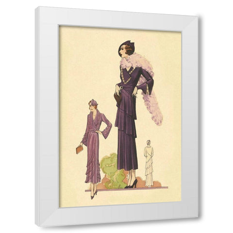 Modern Violet Dress with Boa White Modern Wood Framed Art Print by Vintage Fashion