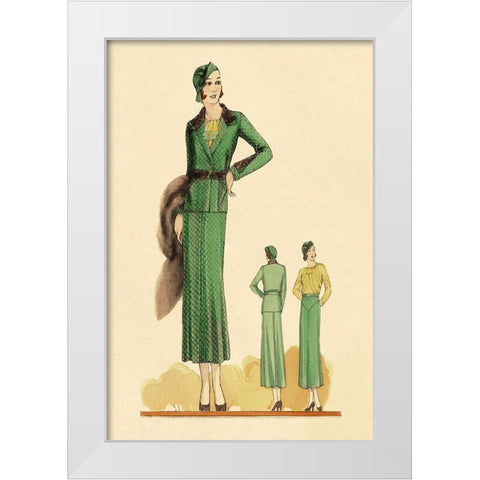 Sophisticated Green Suit with Stole White Modern Wood Framed Art Print by Vintage Fashion